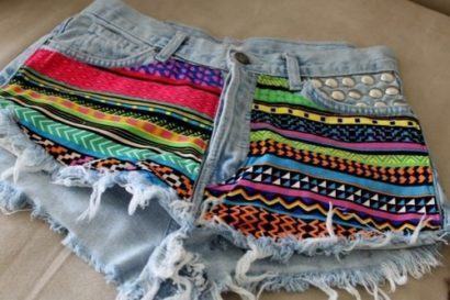 shorts jeans com estampa etnica