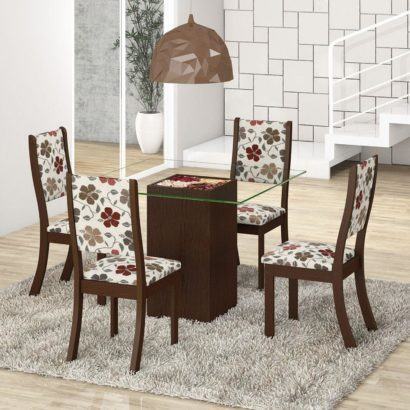 mesa de jantar quatro cadeiras estampadas