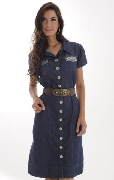 moda evangelica vestido jeans com botoes