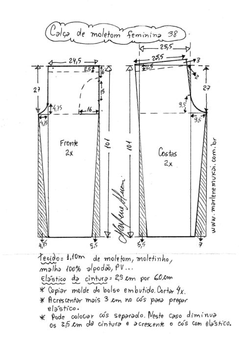 molde de calça moletom feminina tamanho 38