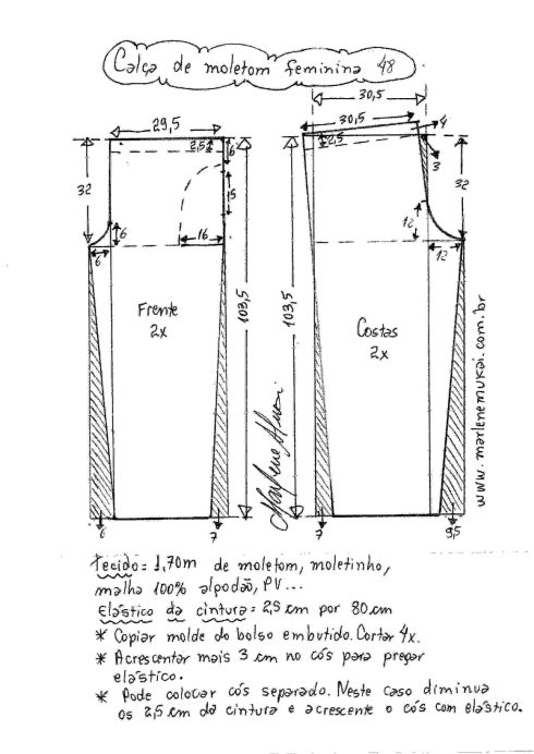 molde para calça moletom feminina tamanho 48