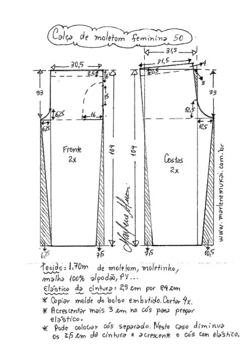 molde para calça moletom feminina tamanho 50