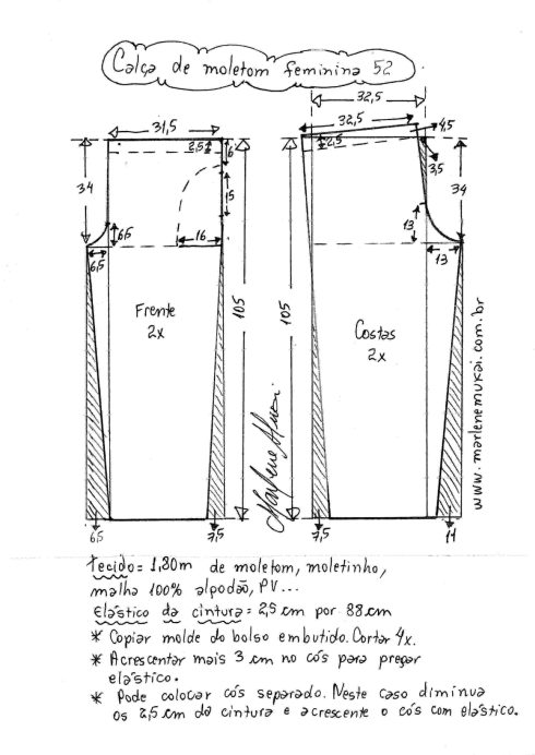 molde para calça moletom feminina tamanho 52