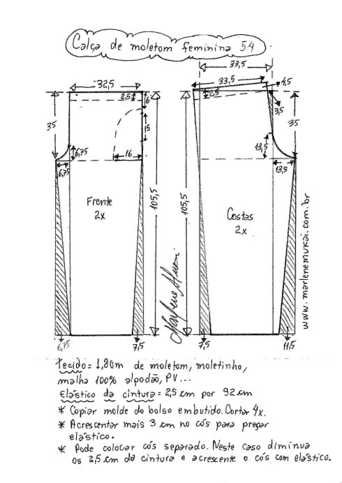 molde para calça moletom feminina tamanho 54