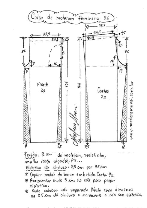 molde para calça moletom feminina tamanho 56