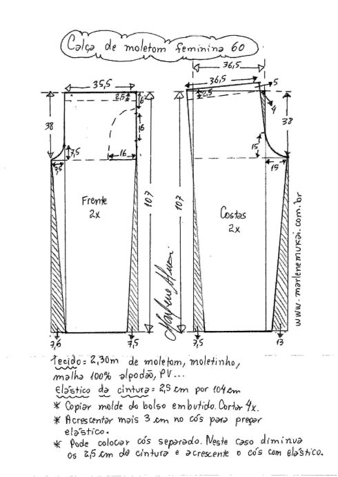 molde para calça moletom feminina tamanho 60