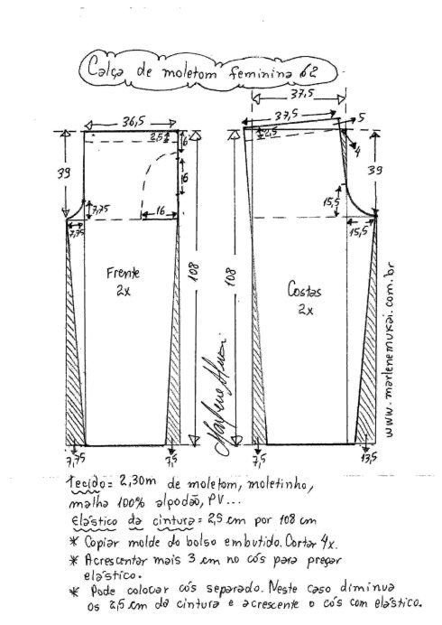 molde para calça moletom feminina tamanho 62