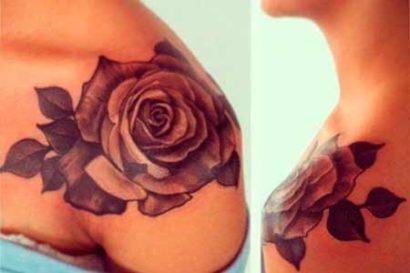 tatuagens femininas no ombro rosas