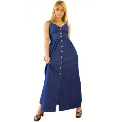 vestido jeans longo decotado evangelico