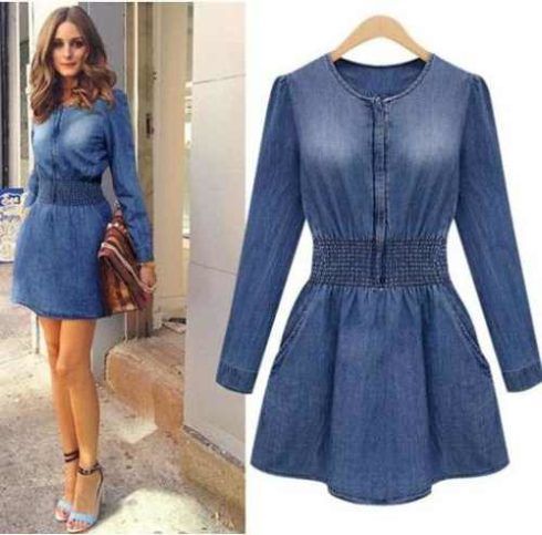 vestido curto acinturado jeans social 490x483