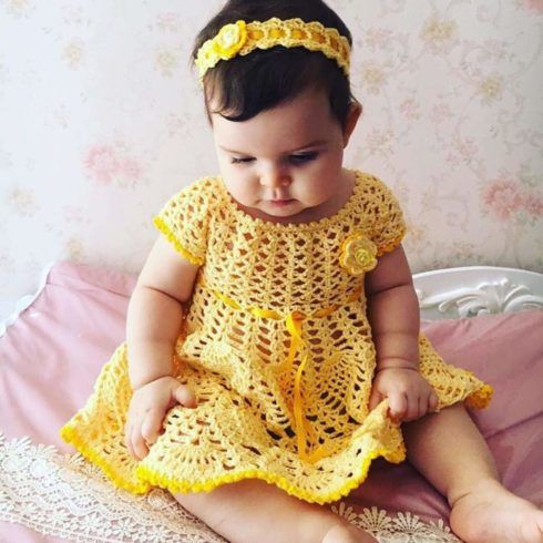 vestido de bebe de croche amarelo 490x490