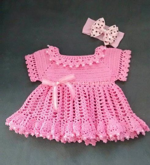vestido de bebe de croche rosa 490x541