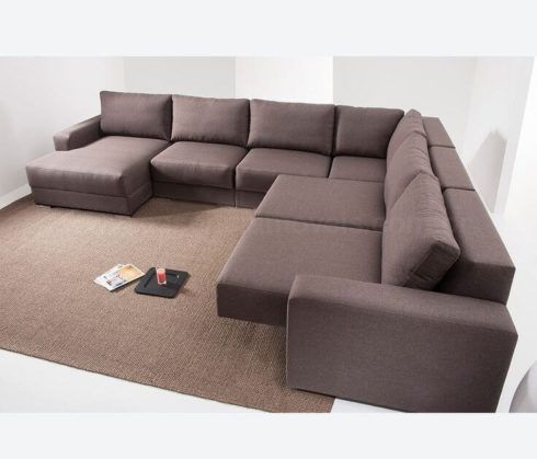 sofá em l com chaise marrom 490x419
