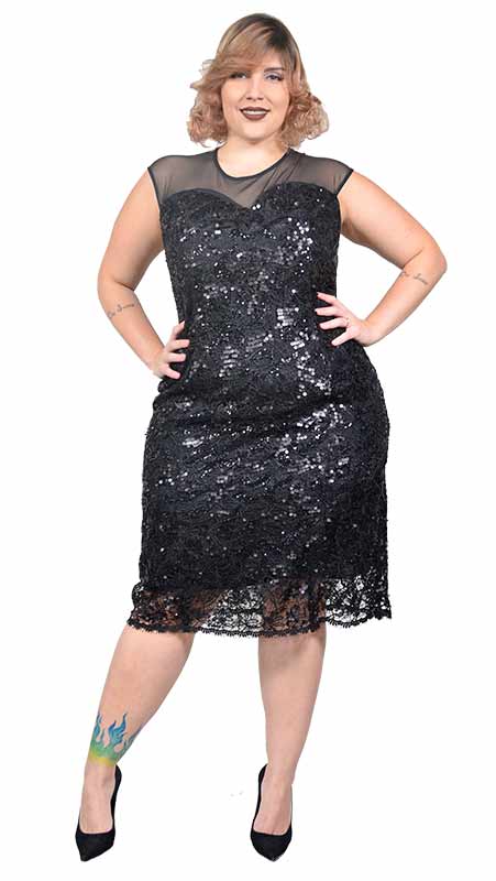 vestido plus size curto para festa paete