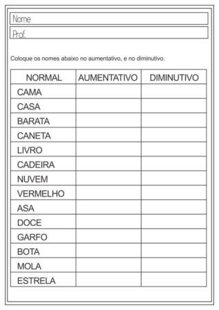 Atividades Aumentativo e Diminutivo para Imprimir