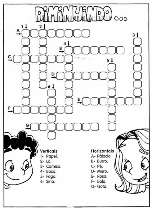 Cruzadinha das palavras no diminutivo