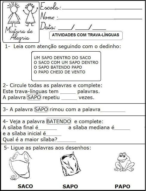 atividade trava lingua