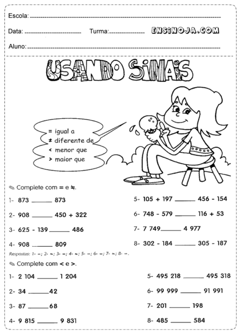 Atividade maior e menor  Sinal de maior, Sinais, Atividades