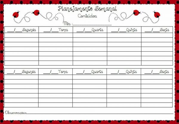 Tabela de planejamento semanal para Imprimir, Modelos