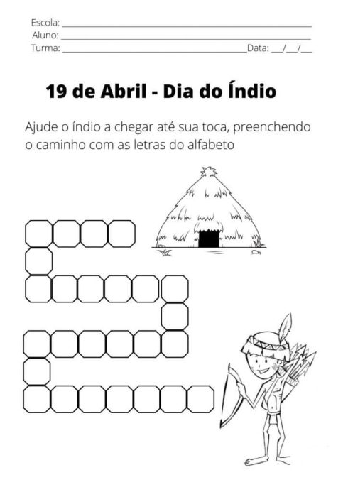 atividade para o dia do indio 1 ano com letras 490x693