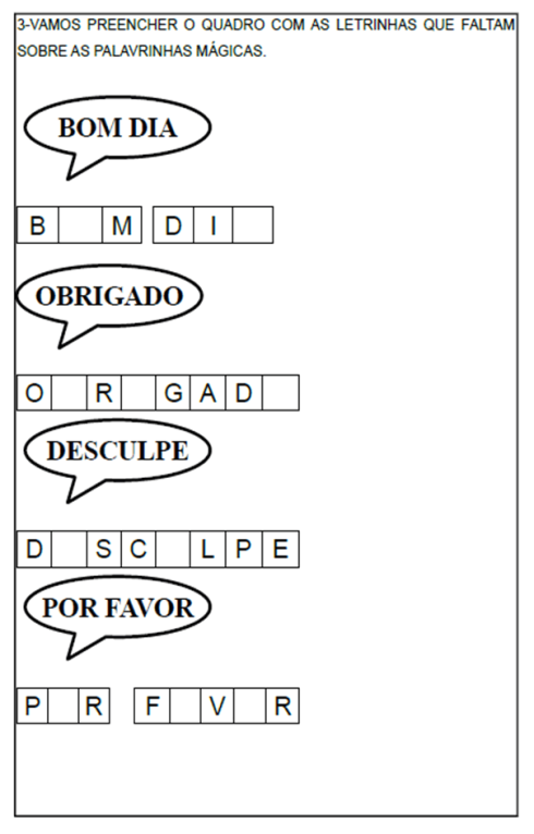 preencha as palavrinhas mágicas