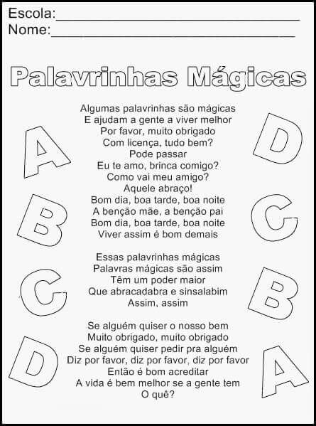 texto das palavrinhas mágicas